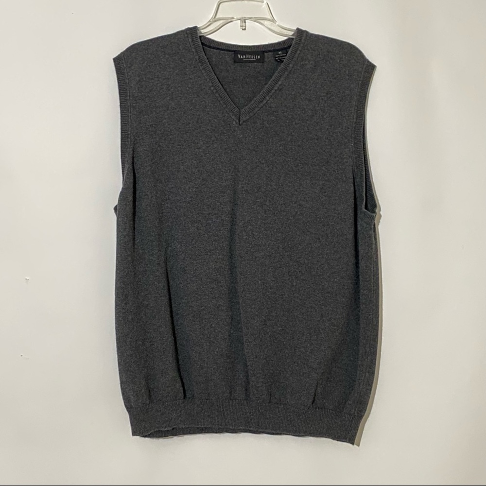 Van Heusen men’s gray sweater vest v neck size XL 100% cotton Layer grandpa core